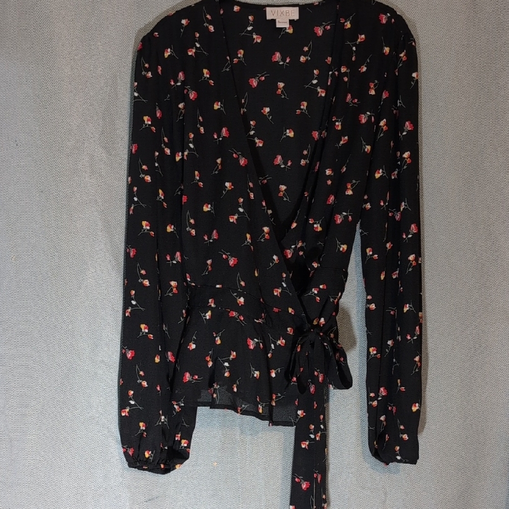 Vixbe Black Floral Wrap Blouse